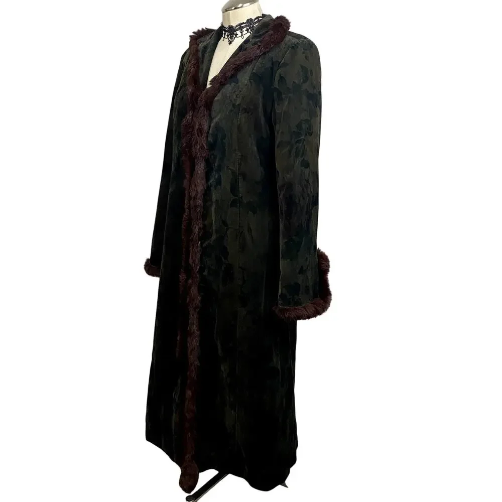 Vintage Madeline Velvet and Genuine Fur Trim Floor Length Coat Grunge Goth - Picture 3 of 16